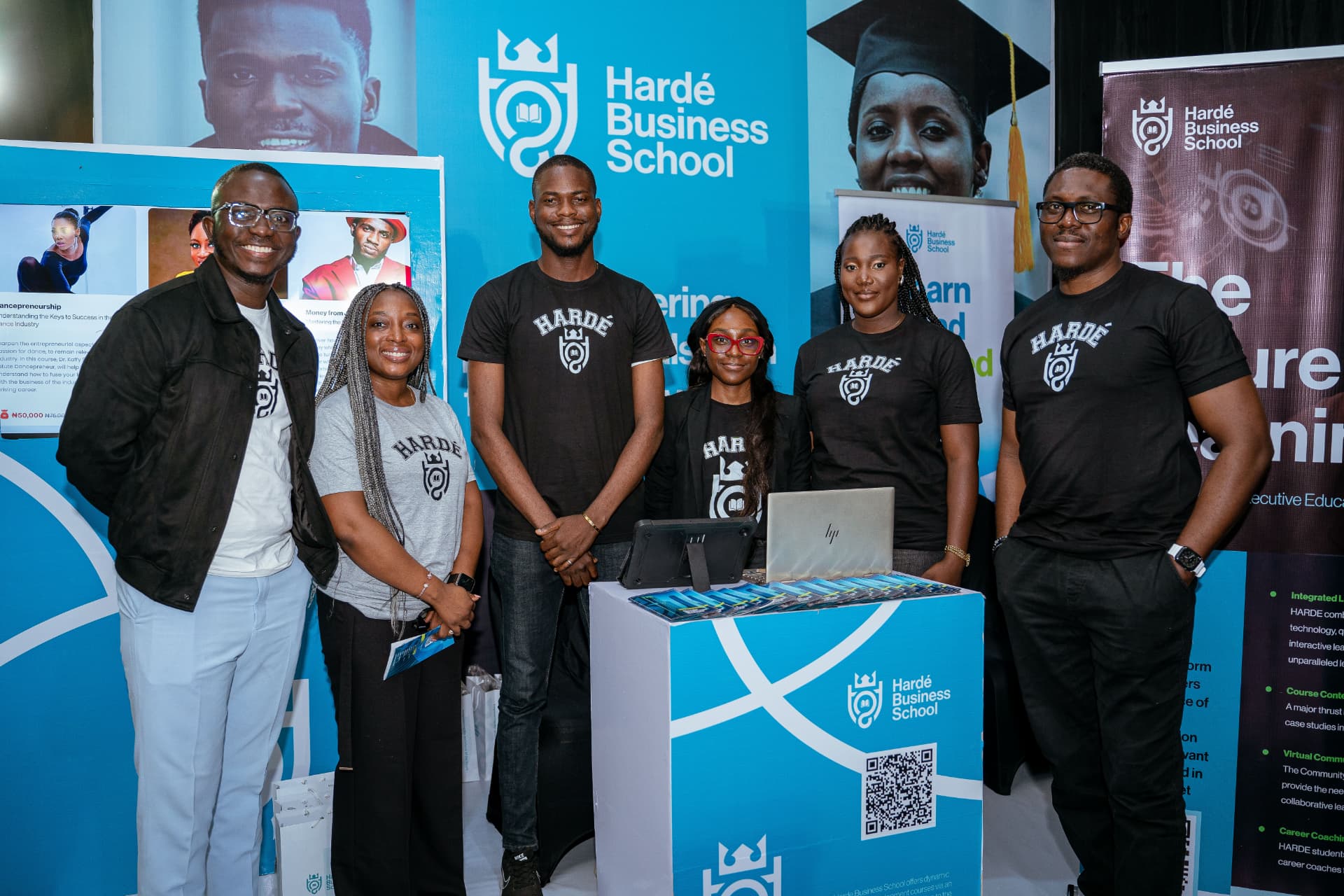 Hardé Business School team representing the brand at an exhibition booth